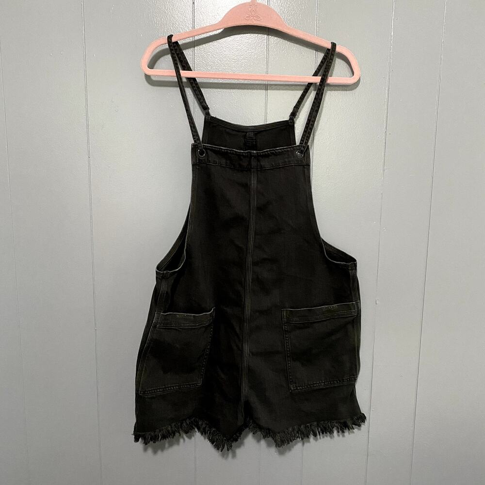 Aerie Dark Gray Denim Raw Hem Sleeveless Boho Casual Overalls Romper L